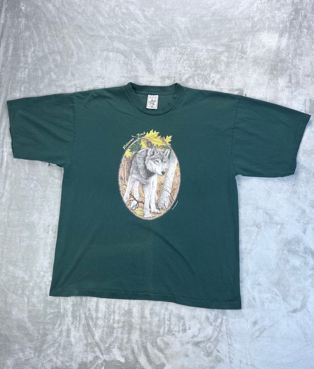Vintage 90s Alstyle Wolf Nature Graphic Tee Forest Green XXL